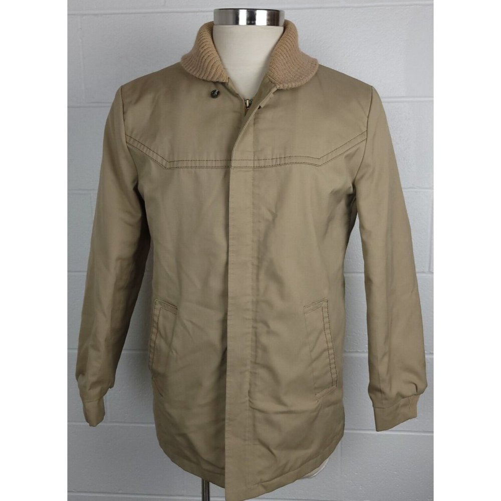 Vintage Sears‎ Mens Khaki Jacket Coat w. Faux Fur Lining 40R